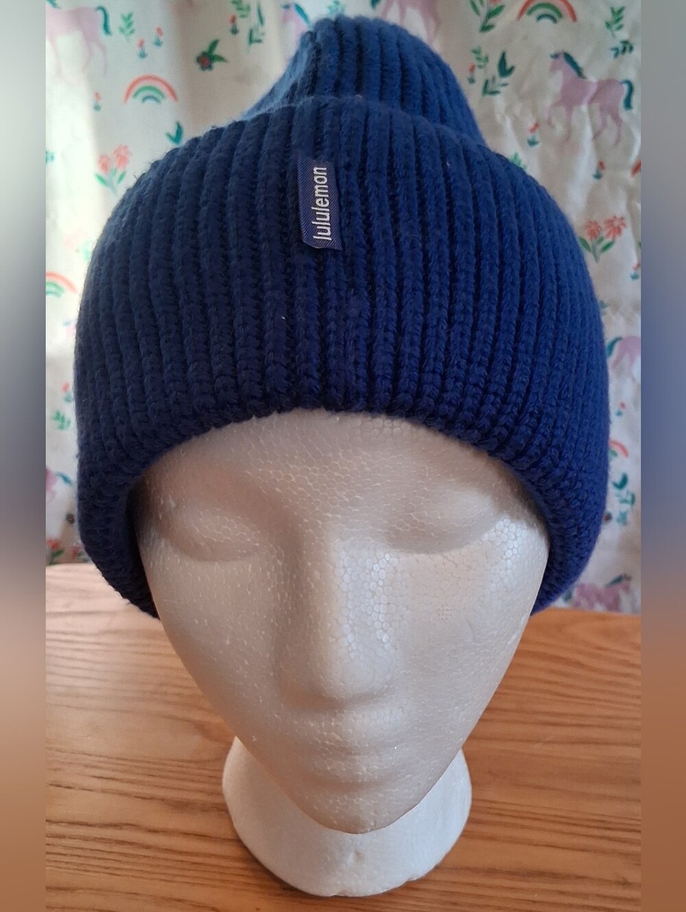 EUC Lululemon Close Fit Blue Merino Wool Blend Rib Casual Unisex Beanie Hat Cap